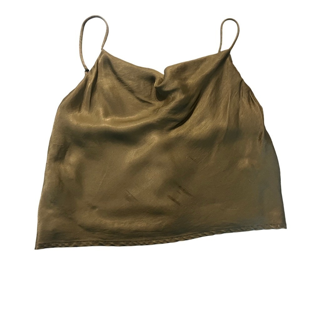 Zara Olive Green Cowl Neck Cami Top with Back Buttons Size Medium (1297)